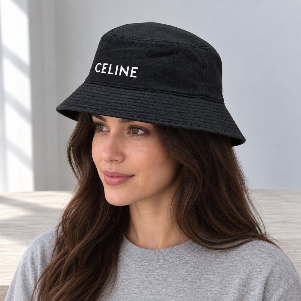 CELINE Black Cotton Bucket Hat - Picture 3 of 6